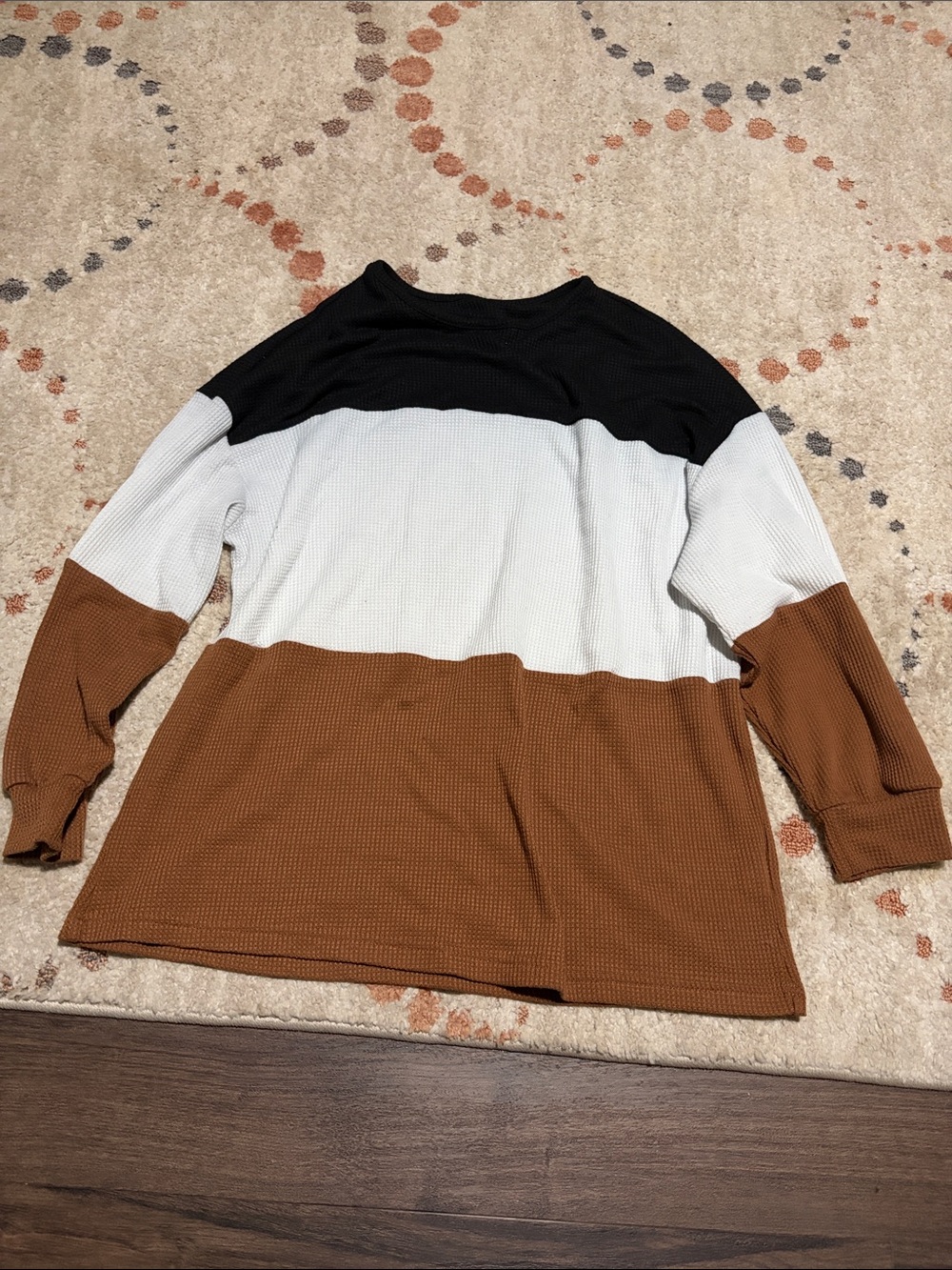 No Boundaries Colorblock Waffle Knit Sweater - Black, White & Brown